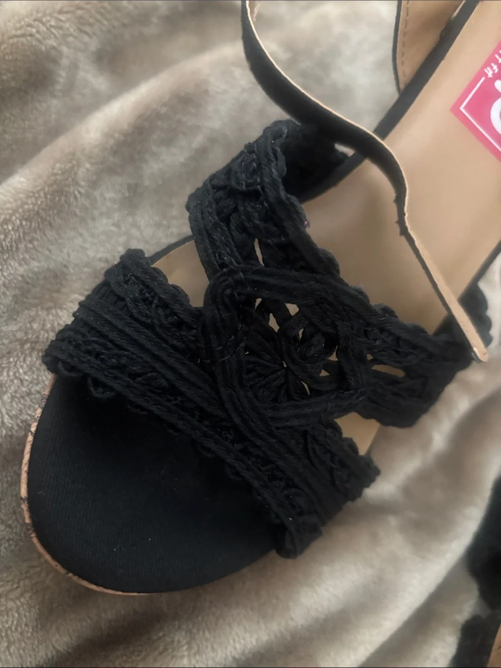 pop Black Braided Slingback Wedge Sandals